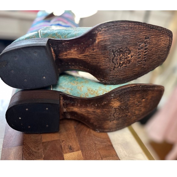 Tanner Mark NWB Womens SZ 9 Turquoise Zigzag Western Cowboy Boots Square Toe - Picture 5 of 12